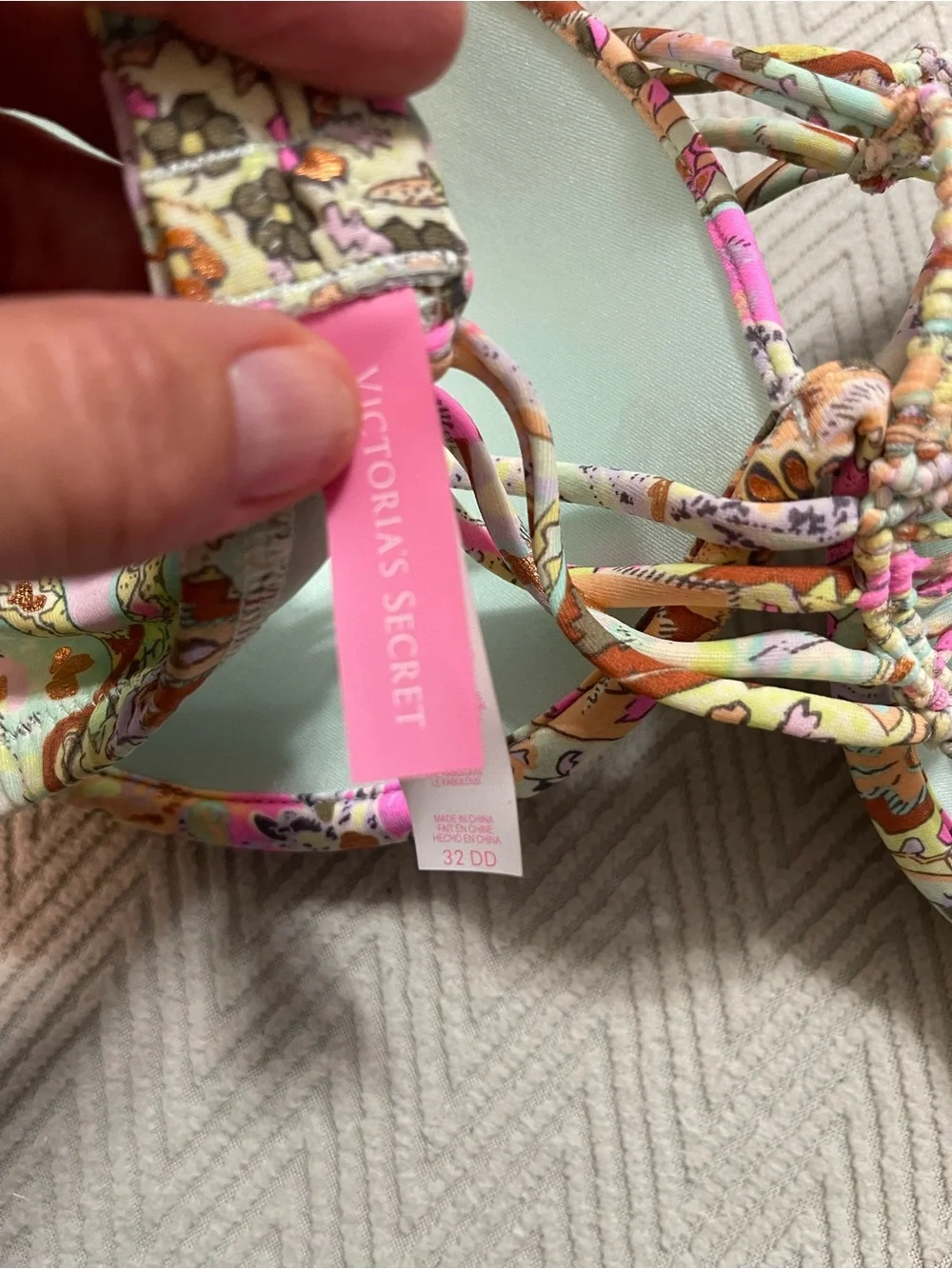 Victoria's Secret Paisley Bikini Top - Pink, Mint, Brown 32 DD copper shimmer